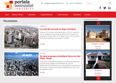 Diseño y desarrollo del sitio web de Portela Weinzetel Inmuebles.